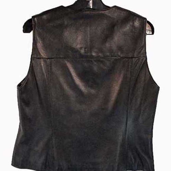 VEST, CALF LEATHER, TAGS ON, MISSES XL, BLACK, SHAPED BUST, FRONT ZIPPER - Picture 2 of 5